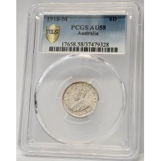 AUSTRALIA 1918 . SIXPENCE . PCGS AU58